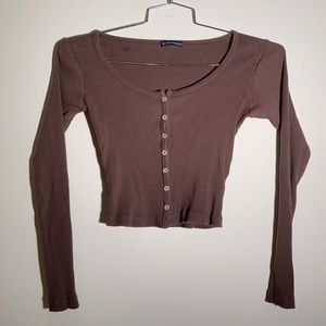Brandy Melville brown button up long sleeve top